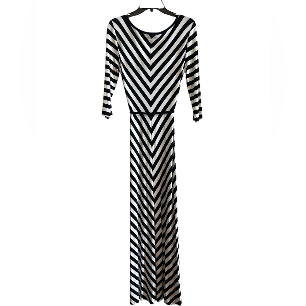Calvin Klein Black and White Striped Chevron Maxi Dress Size 10 - Picture 2 of 7